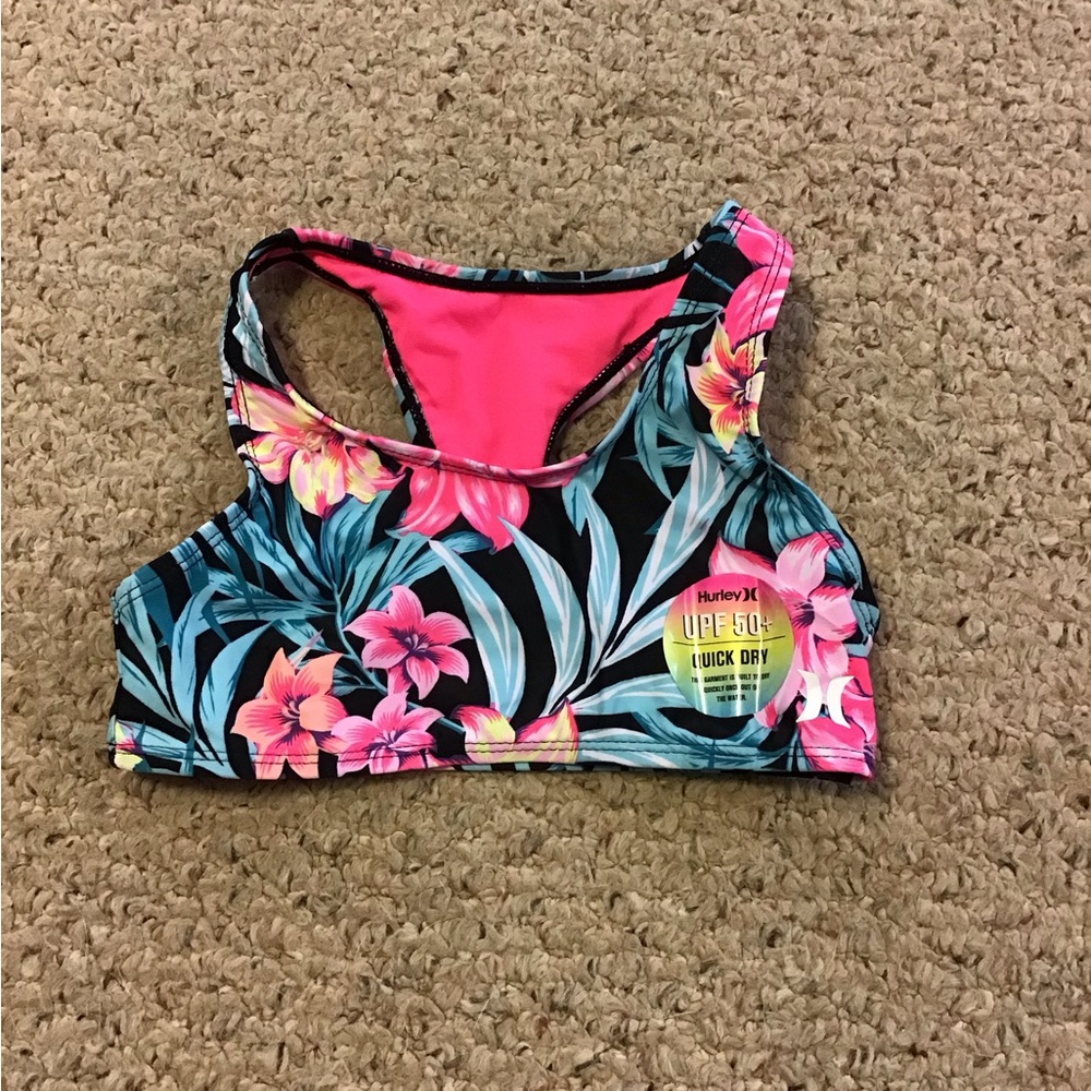 HURLEY GIRLS SZ M 7 BATHING SUIT SWIM TOP UPF 50+ NWT